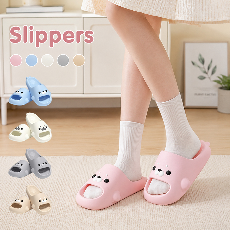 Mule Slip On - シールスリッパ、女性用、夏用、柔らかいソール、滑り止め、浴室用、室内用、漫画柄、カジュアル、メンズ、柔らかいビーチサンダル。