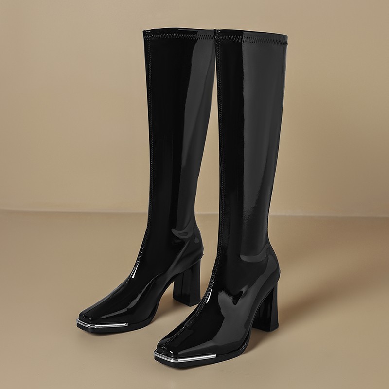 ニーハイブーツ 秋新作 スクエアトゥ メタルヘッドガード パ - Knee High Boots Women のレビューと価格
